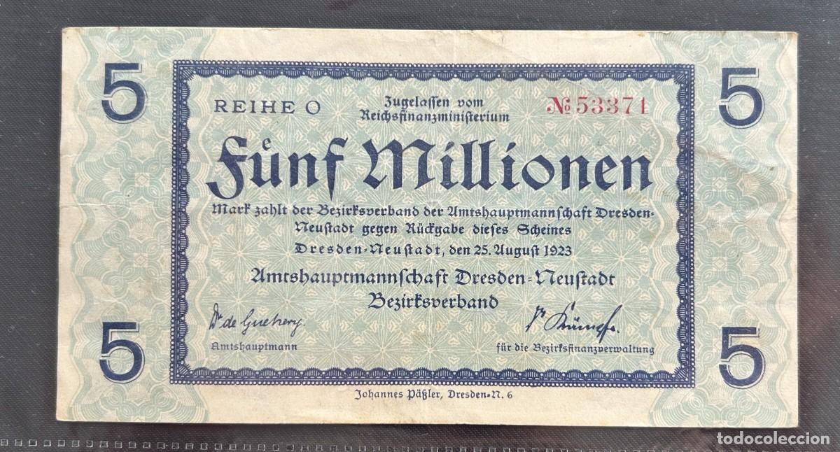 Billetes extranjeros: 5 MILLONES MARCOS 1923 DRESDEN NEUSTADT. ALEMANIA