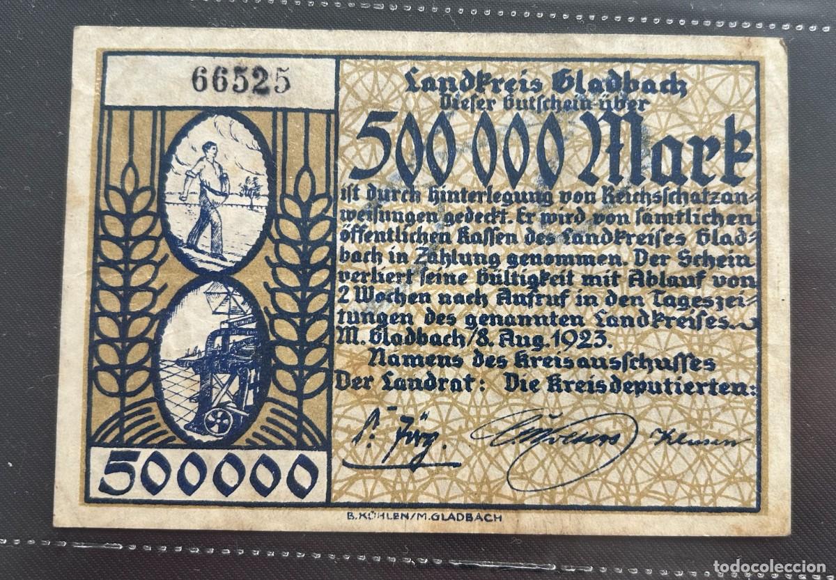 Billetes extranjeros: 500000 MARCOS 1923 GLADBACH. ALEMANIA