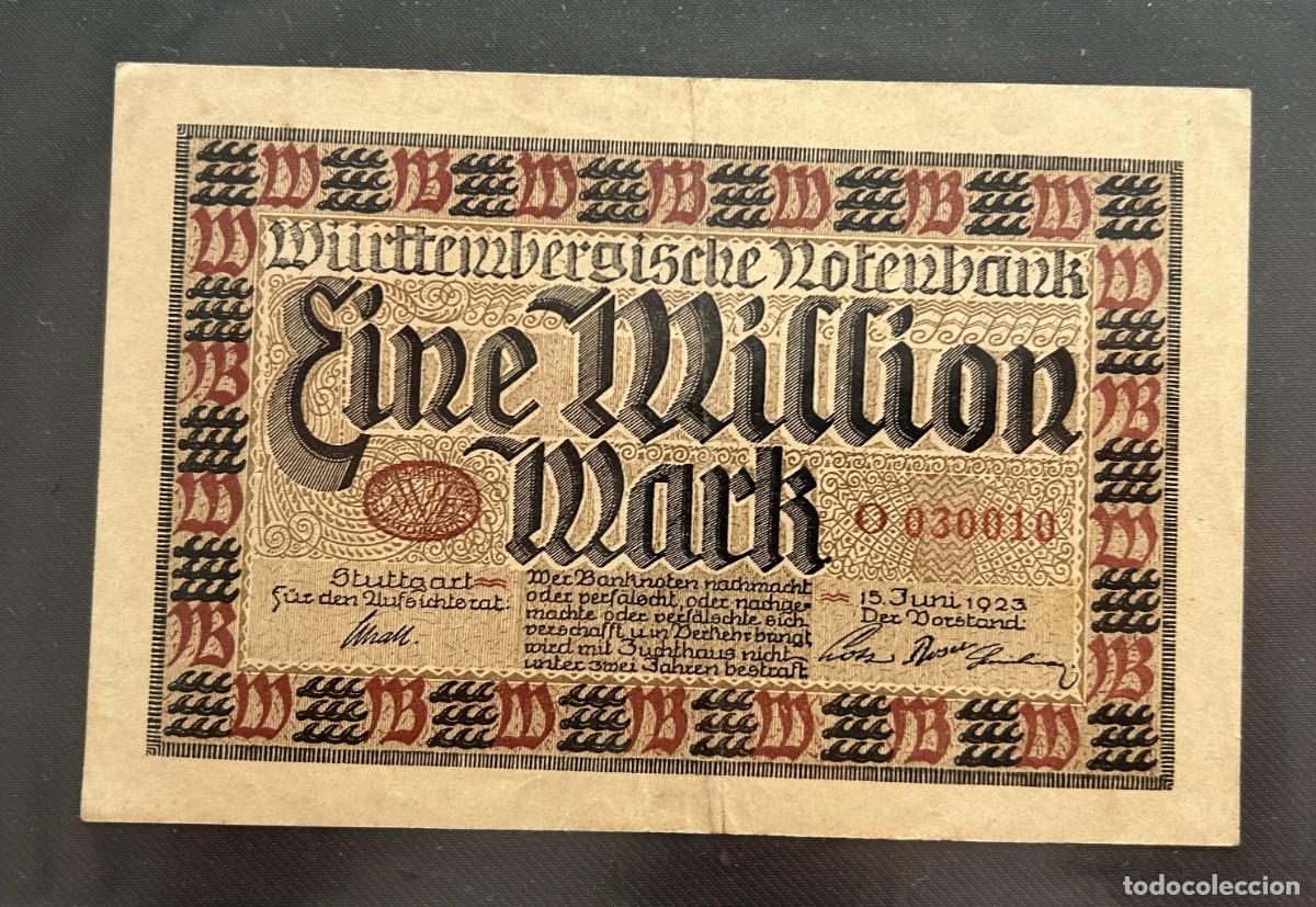 Billetes extranjeros: 1 MILLON MARCOS 1923 WURTTEMBERG. ALEMANIA