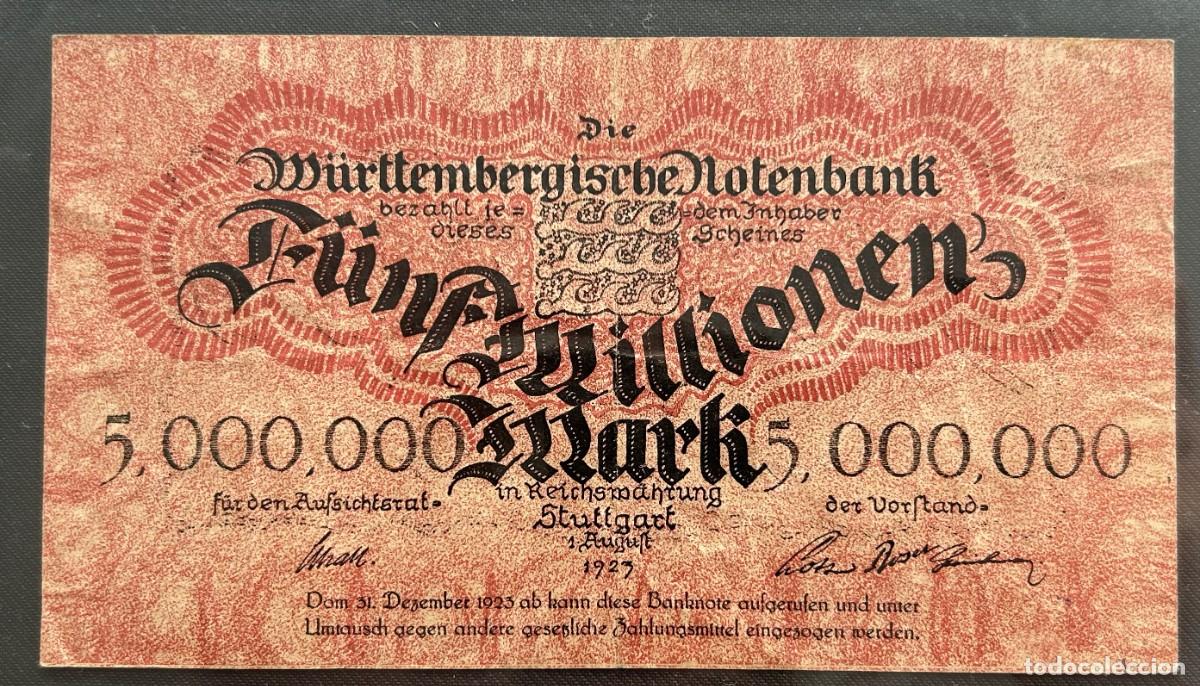 Billetes extranjeros: 5 MILLONES MARCOS 1923 WURTTEMBERG. ALEMANIA