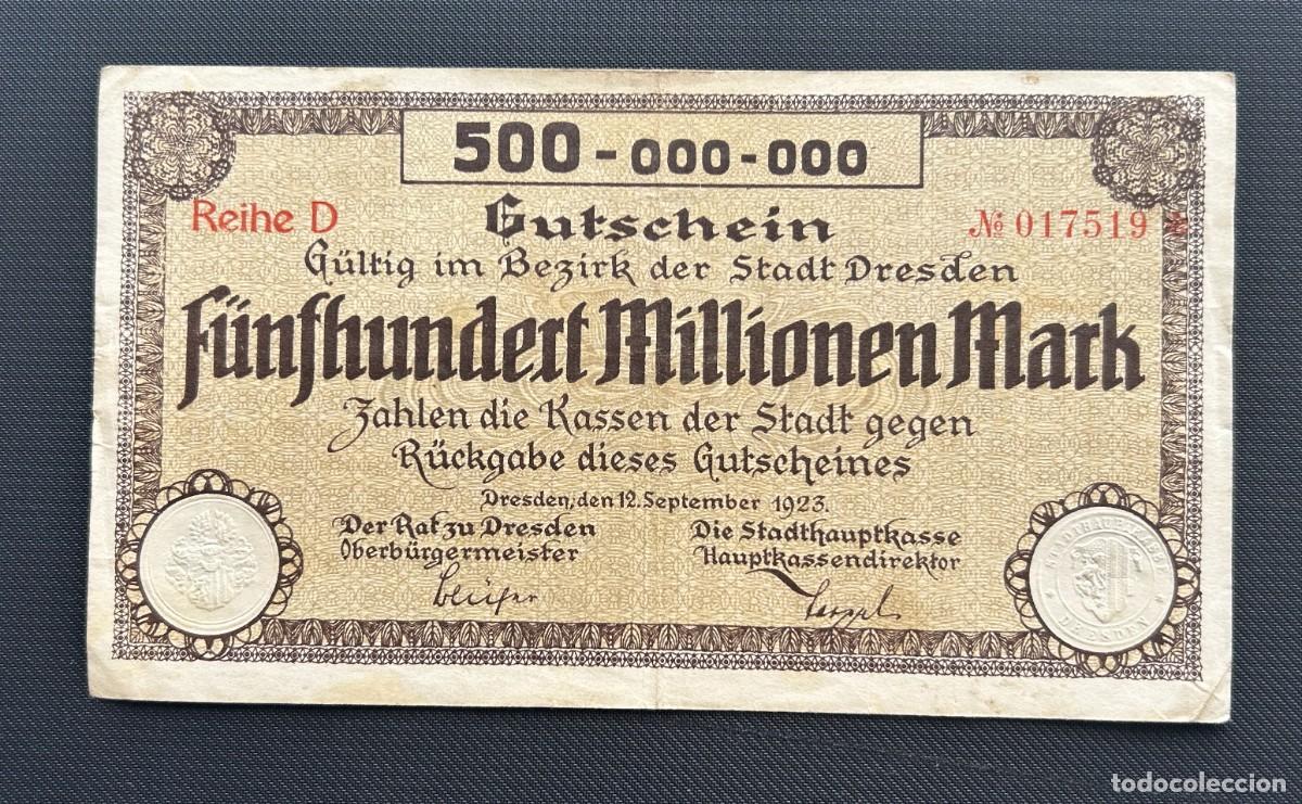 Billetes extranjeros: 500 MILLONES MARCOS 1923 DRESDEN. ALEMANIA