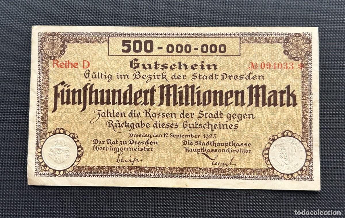 Billetes extranjeros: 500 MILLONES MARCOS 1923 DRESDEN. ALEMANIA