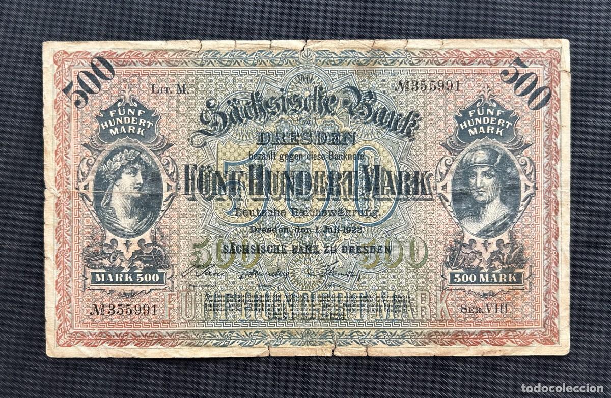 Billetes extranjeros: 500 MARCOS 1922 DRESDEN, SAJONIA, ALEMANIA. P# S954A