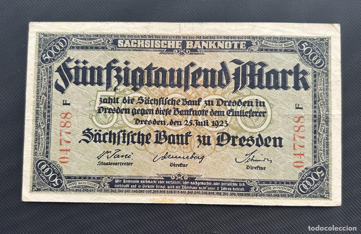 Billetes extranjeros: 50000 MARCOS 1923 DRESDEN, SAJONIA, ALEMANIA. P# S959