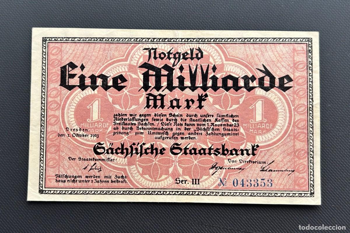 Billetes extranjeros: 1 MIL MILLONES MARCOS 1923 DRESDEN, SAJONIA, ALEMANIA.