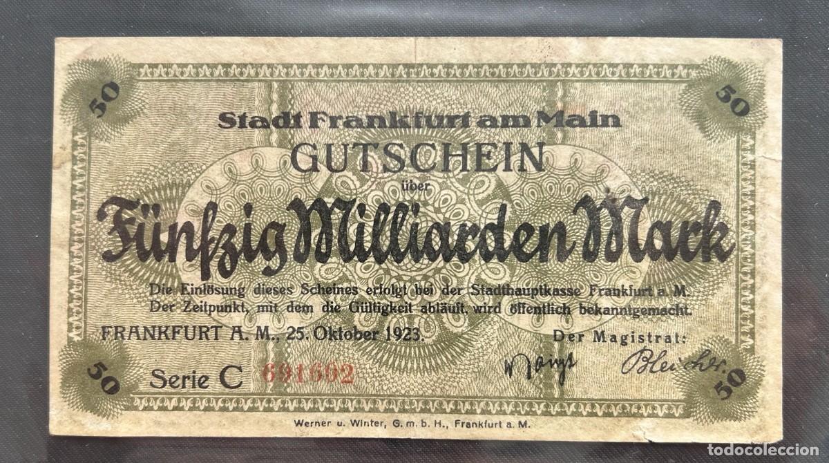 Billetes extranjeros: 50 MIL MILLONES MARCOS 1923 FRANCFORT DEL MENO. ALEMANIA.