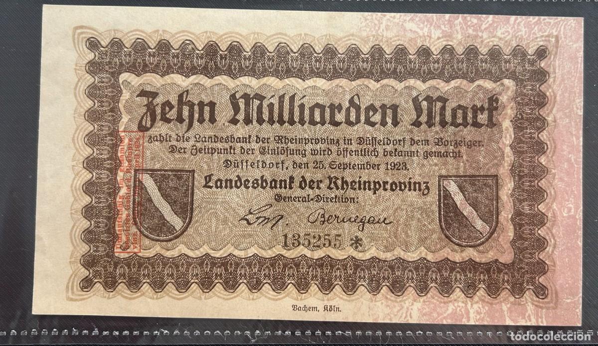 Billetes extranjeros: 10 MIL MILLONES MARCOS 1923 RENANIA, ALEMANIA. EBC / XF
