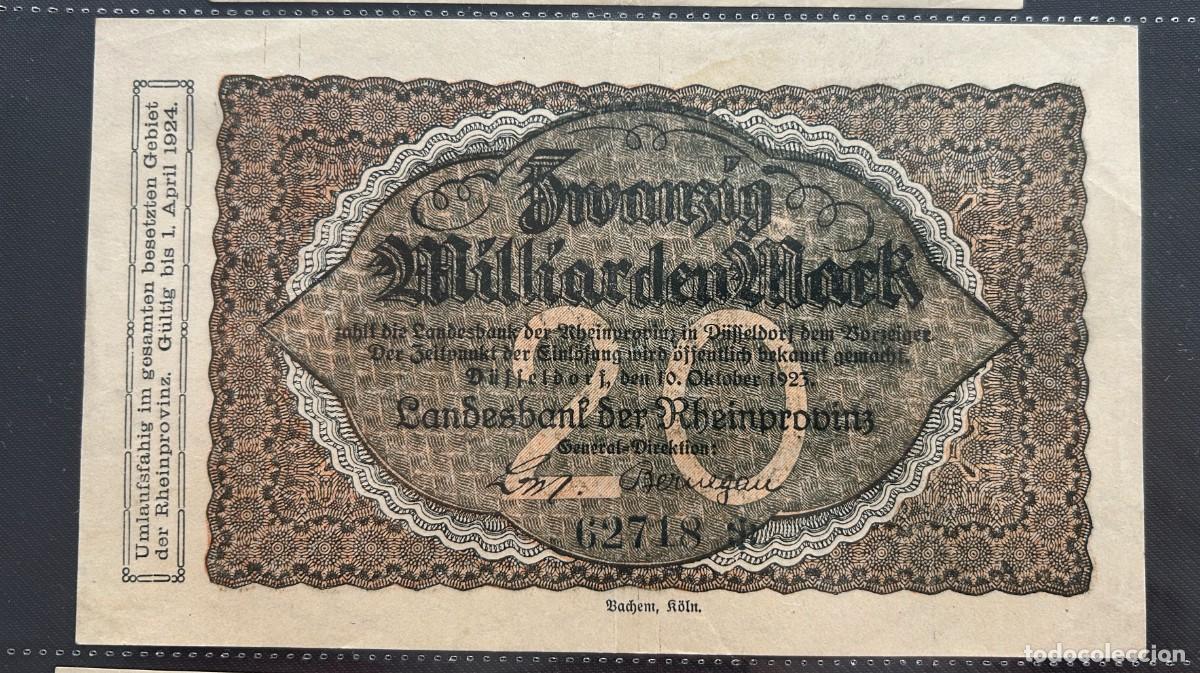 Billetes extranjeros: 20 MIL MILLONES MARCOS 1923 RENANIA, ALEMANIA. EBC- / XF-