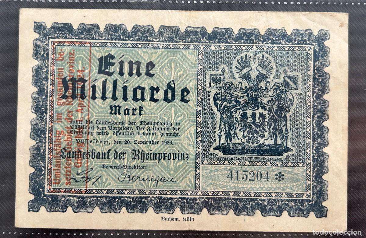 Billetes extranjeros: 1 MIL MILLONES MARCOS 1923 RENANIA, ALEMANIA.