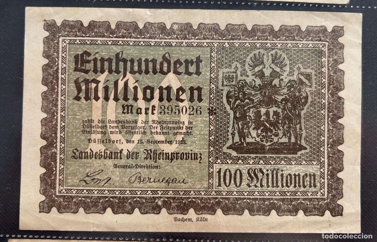 Billetes extranjeros: 100 MILLONES MARCOS 1923 RENANIA, ALEMANIA.