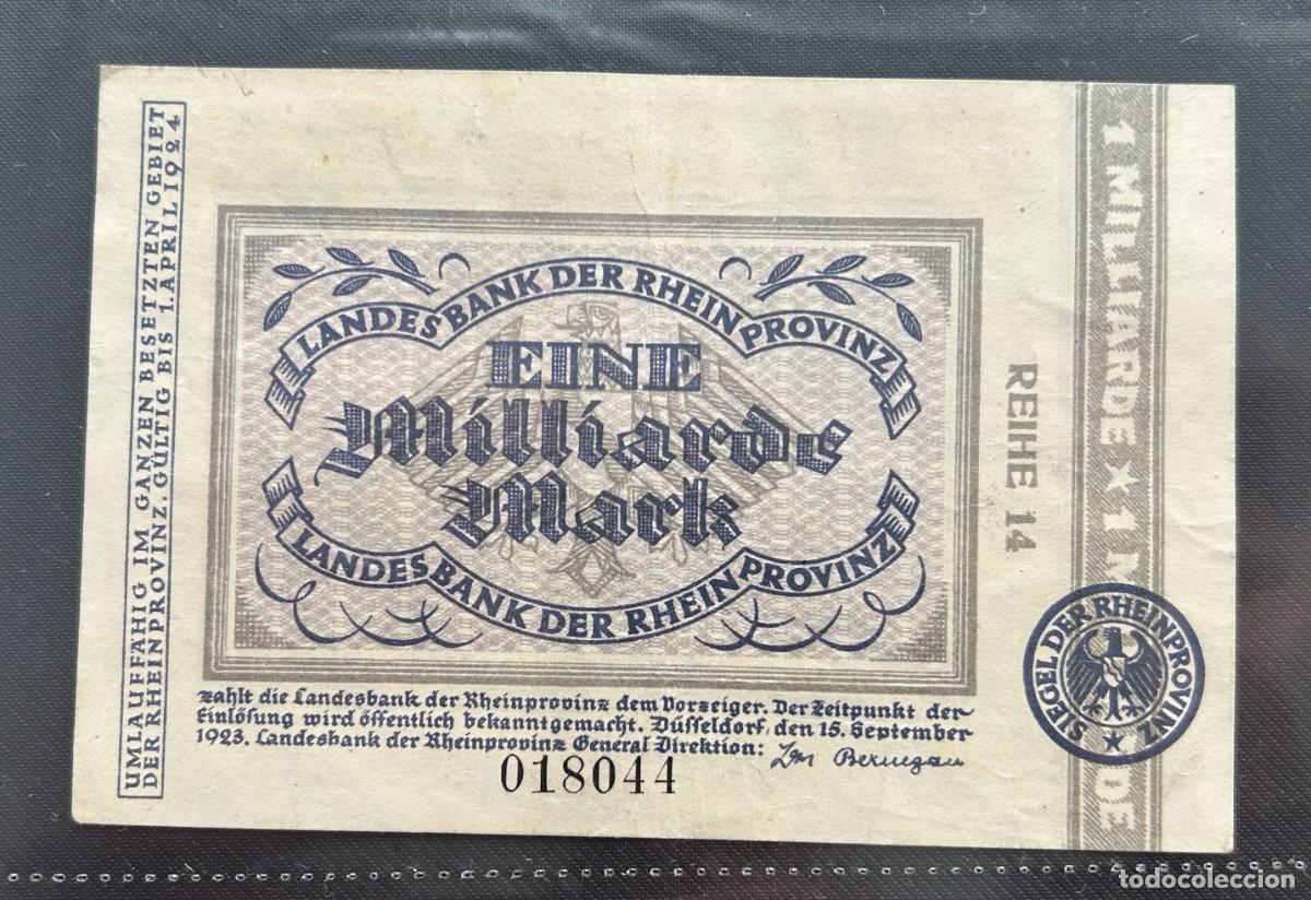 Billetes extranjeros: 1 MIL MILLONES MARCOS 1923 RENANIA, ALEMANIA.