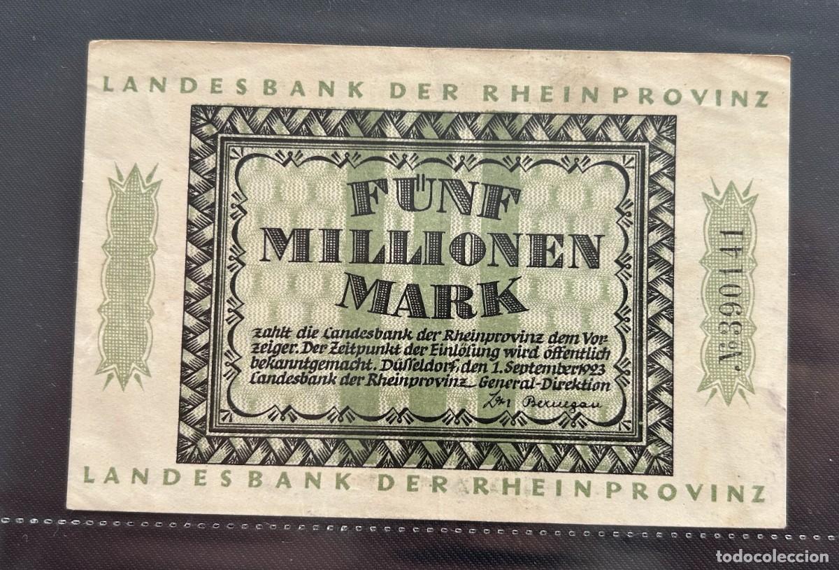 Billetes extranjeros: 5 MILLONES MARCOS 1923 RENANIA, ALEMANIA.