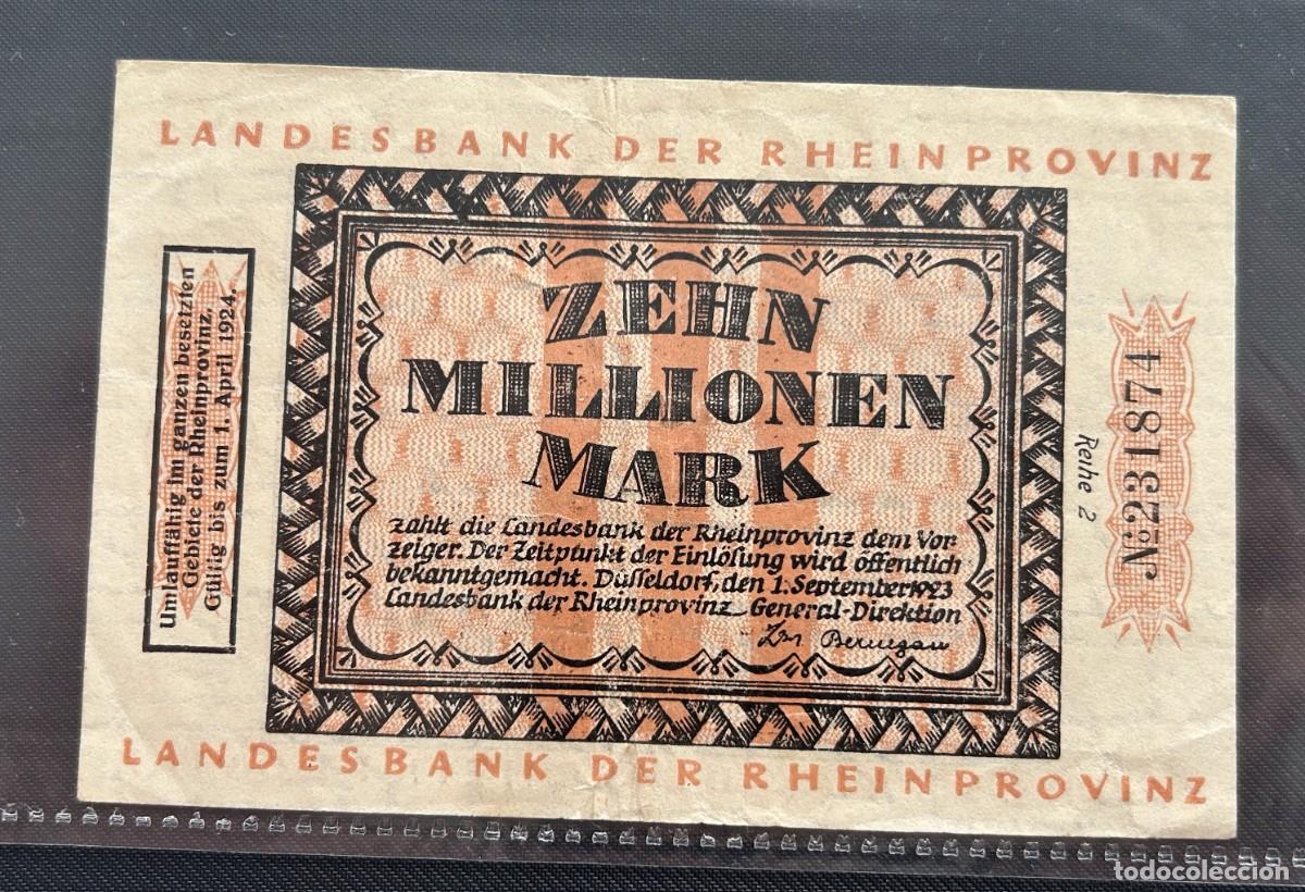 Billetes extranjeros: 10 MILLONES MARCOS 1923 RENANIA, ALEMANIA.