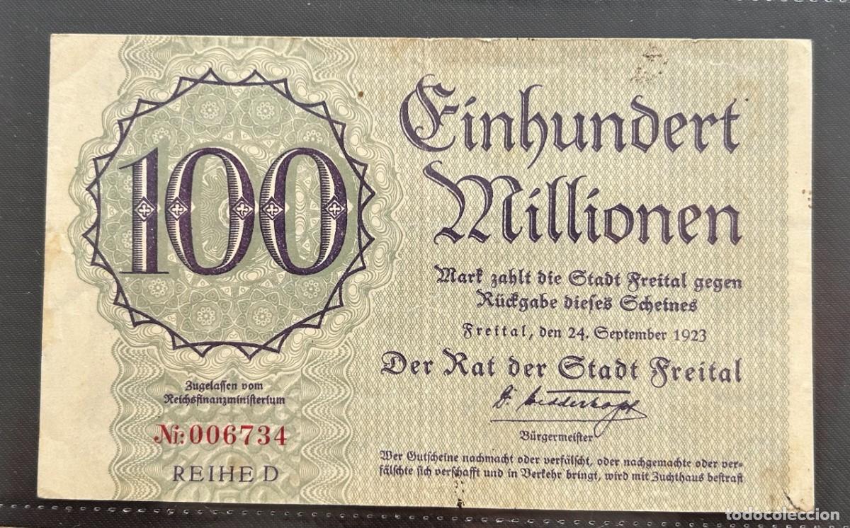 Billetes extranjeros: 100 MILLONES MARCOS 1923 FREITAL, ALEMANIA.
