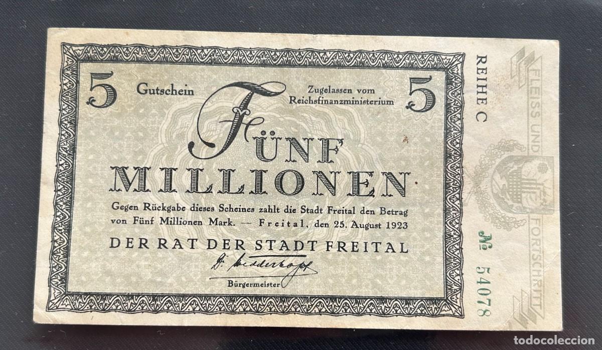 Billetes extranjeros: 5 MILLONES MARCOS 1923 FREITAL, ALEMANIA.