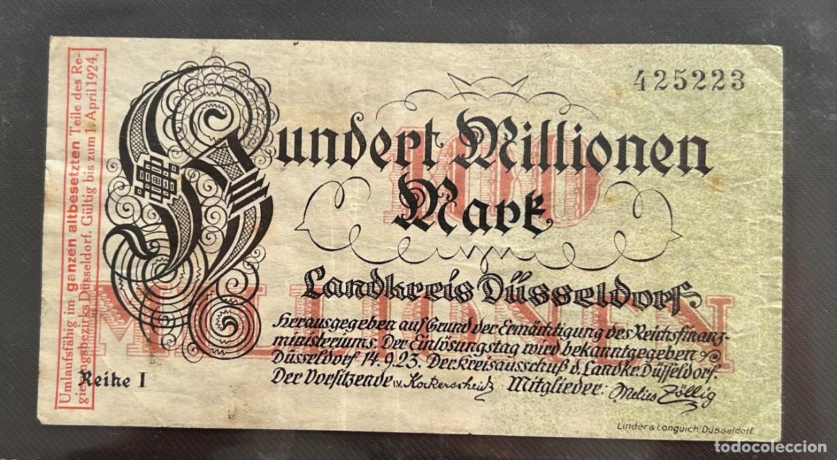 Billetes extranjeros: 100 MILLONES MARCOS 1923 DUSSELDORF, ALEMANIA.