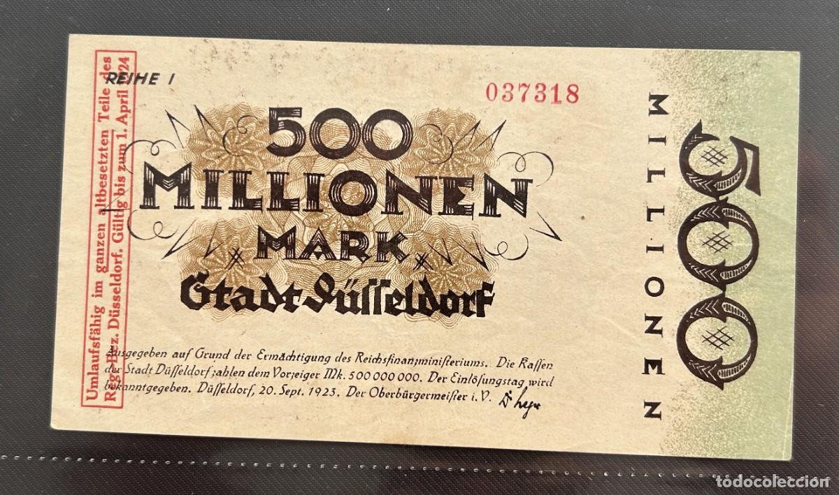 Billetes extranjeros: 500 MILLONES MARCOS 1923 DUSSELDORF, ALEMANIA.