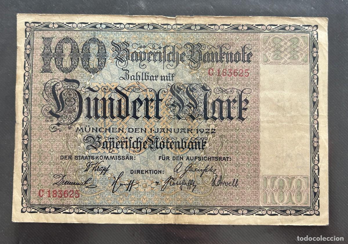 Billetes extranjeros: 100 MARCOS 1922 BAVIERA. P# S923. ALEMANIA