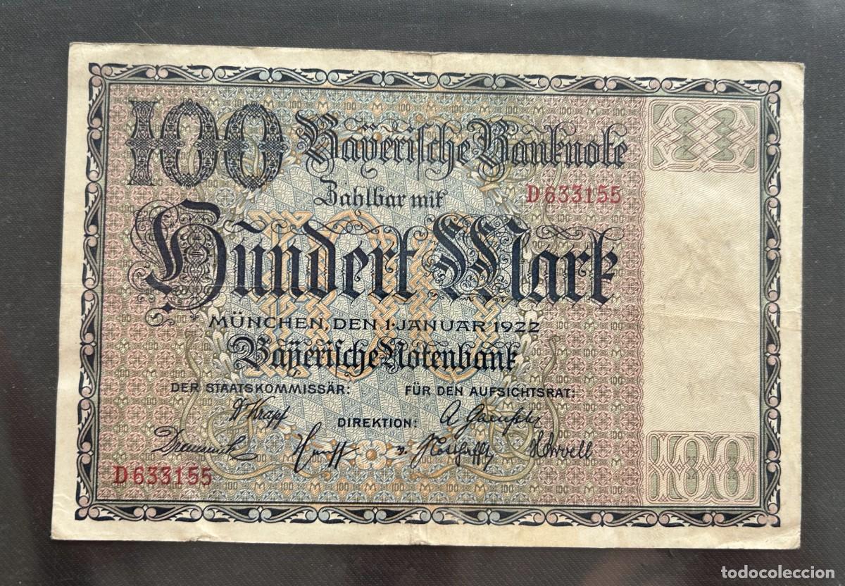 Billetes extranjeros: 100 MARCOS 1922 BAVIERA. P# S923. ALEMANIA