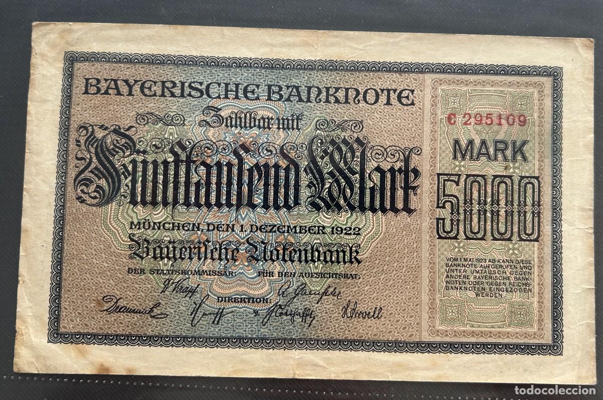 Billetes extranjeros: 5000 MARCOS 1922 BAVIERA. P# S925. ALEMANIA