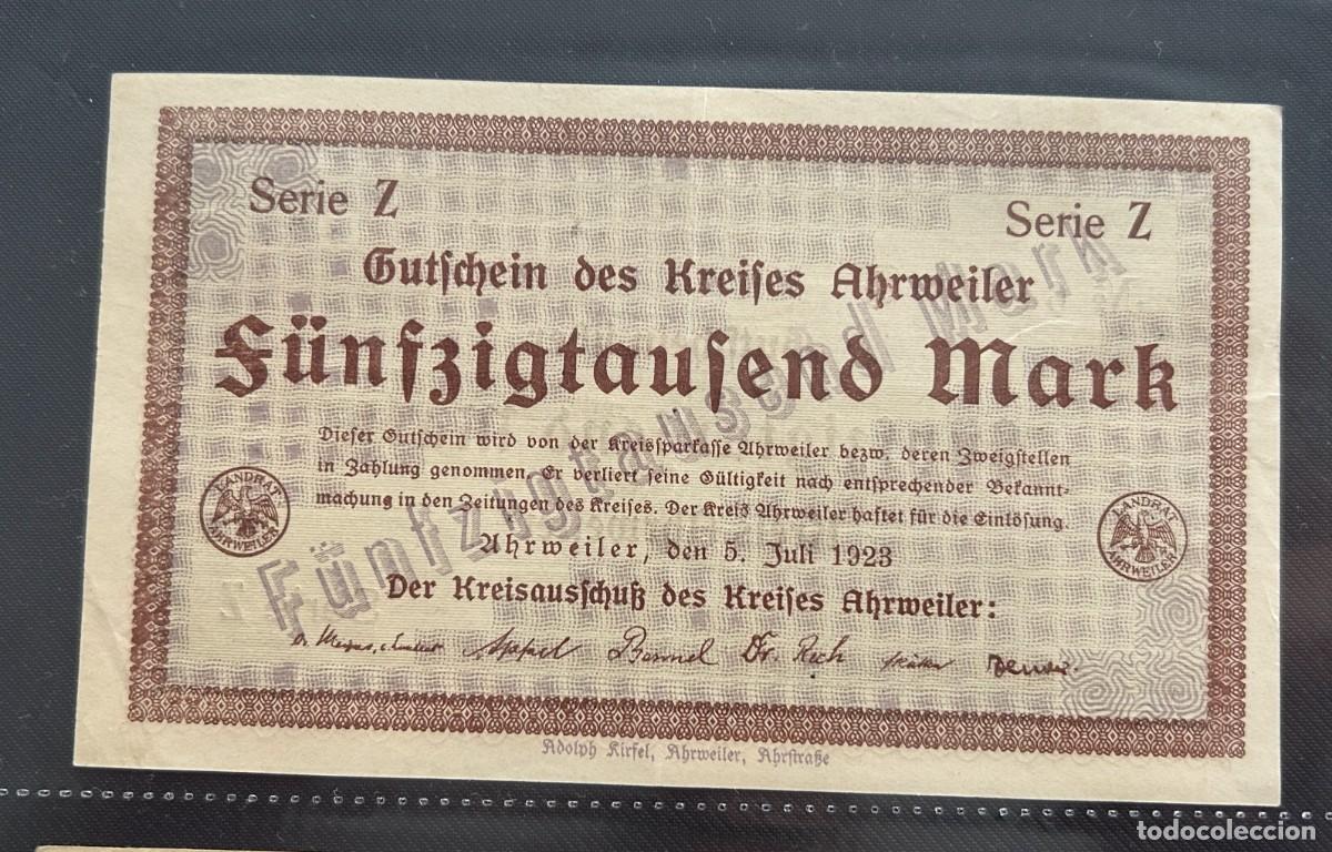 Billetes extranjeros: 50000 MARCOS 1923 AHRWEILER. ALEMANIA