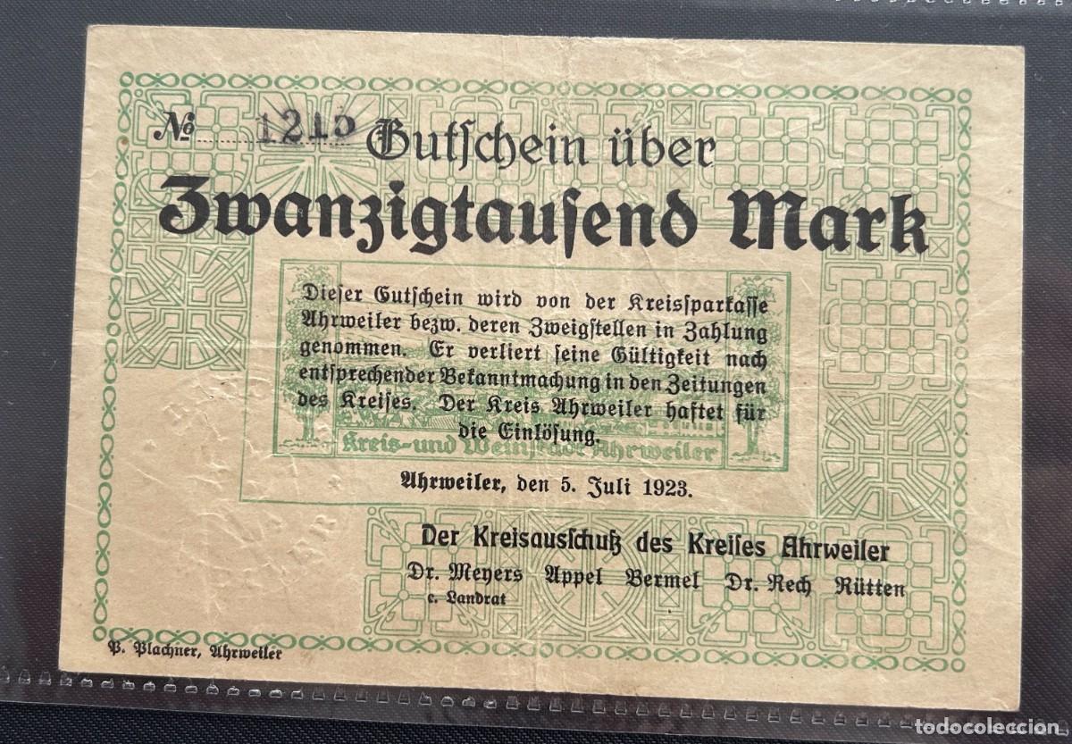 Billetes extranjeros: 20000 MARCOS 1923 AHRWEILER. ALEMANIA