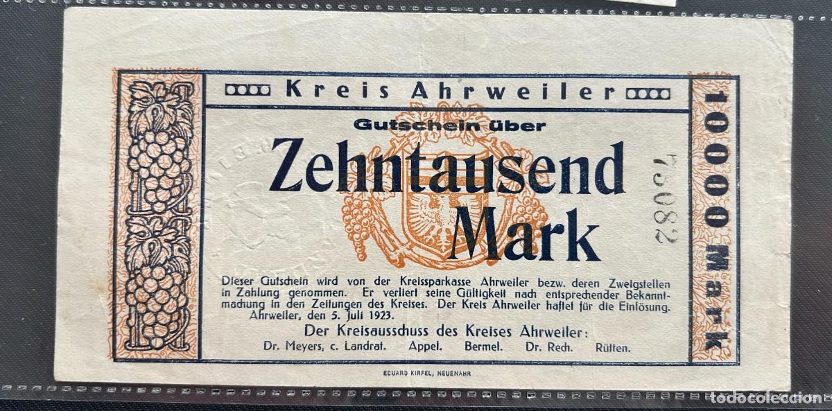 Billetes extranjeros: 10000 MARCOS 1923 AHRWEILER. ALEMANIA