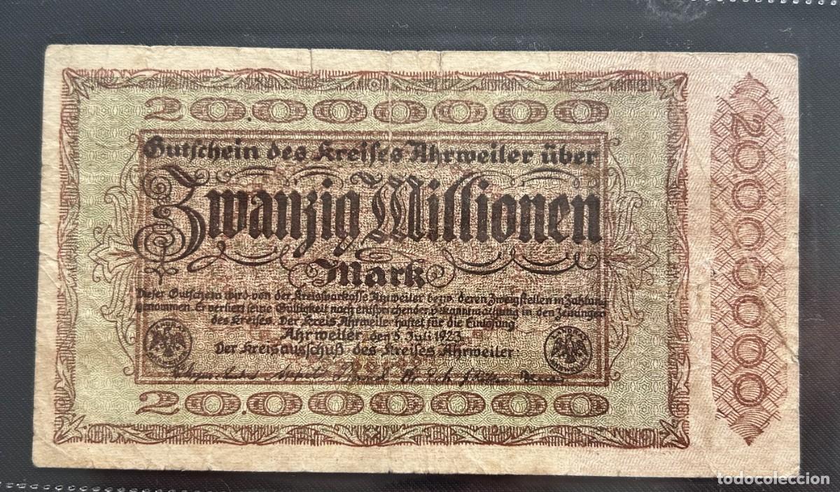 Billetes extranjeros: 20 MILLONES MARCOS 1923 AHRWEILER. ALEMANIA