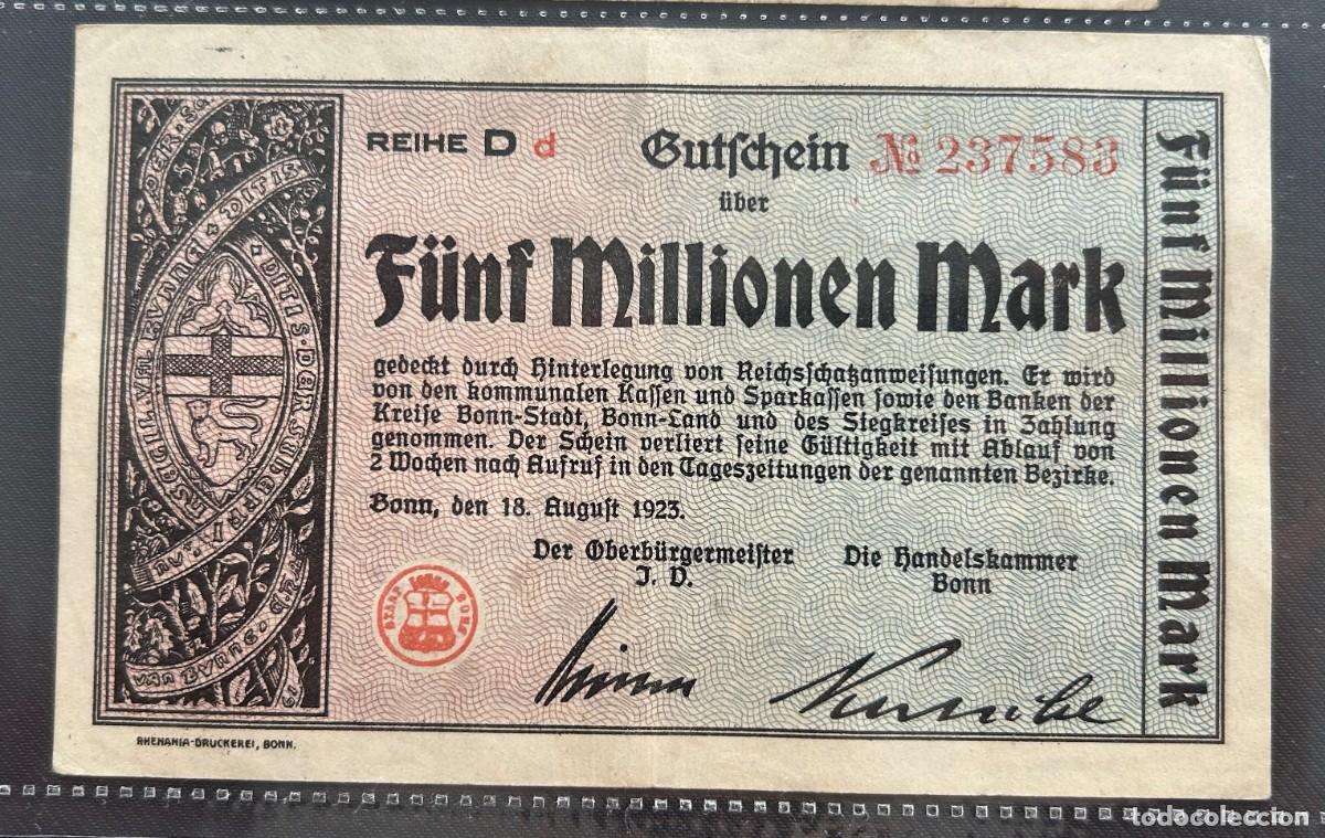 Billetes extranjeros: 5 MILLONES MARCOS 1923 BONN. ALEMANIA
