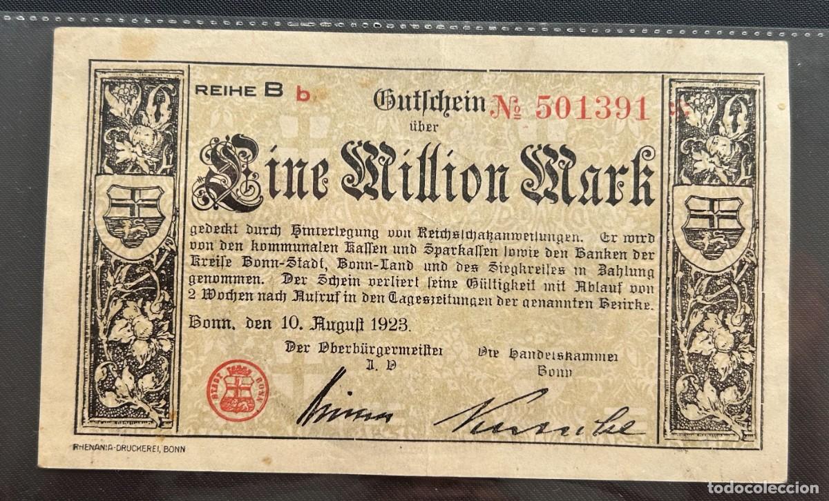 Billetes extranjeros: 1 MILLON MARCOS 1923 BONN. ALEMANIA
