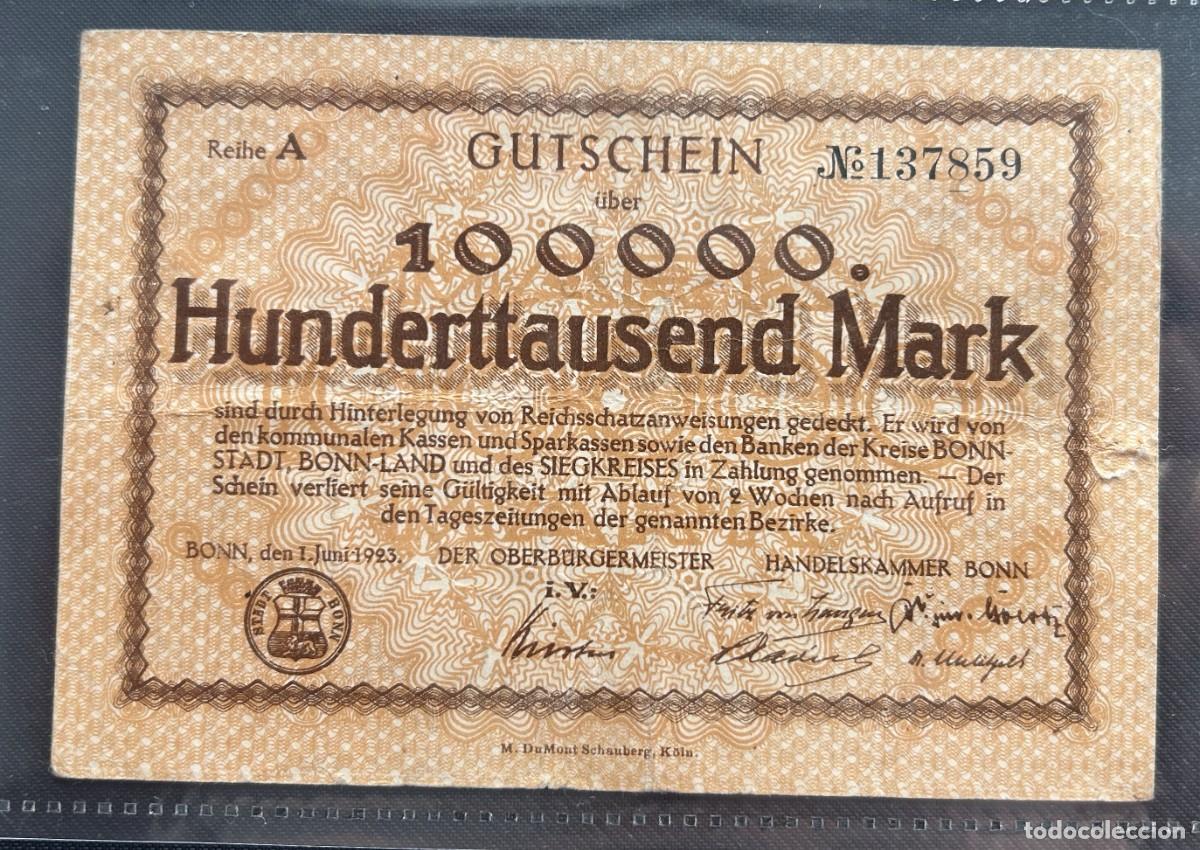 Billetes extranjeros: 100000 MARCOS 1923 BONN. ALEMANIA