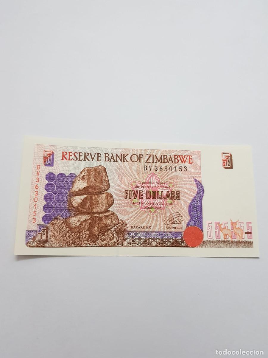 Billetes extranjeros: ZIMBABWE- 5 DOLARES- 1997