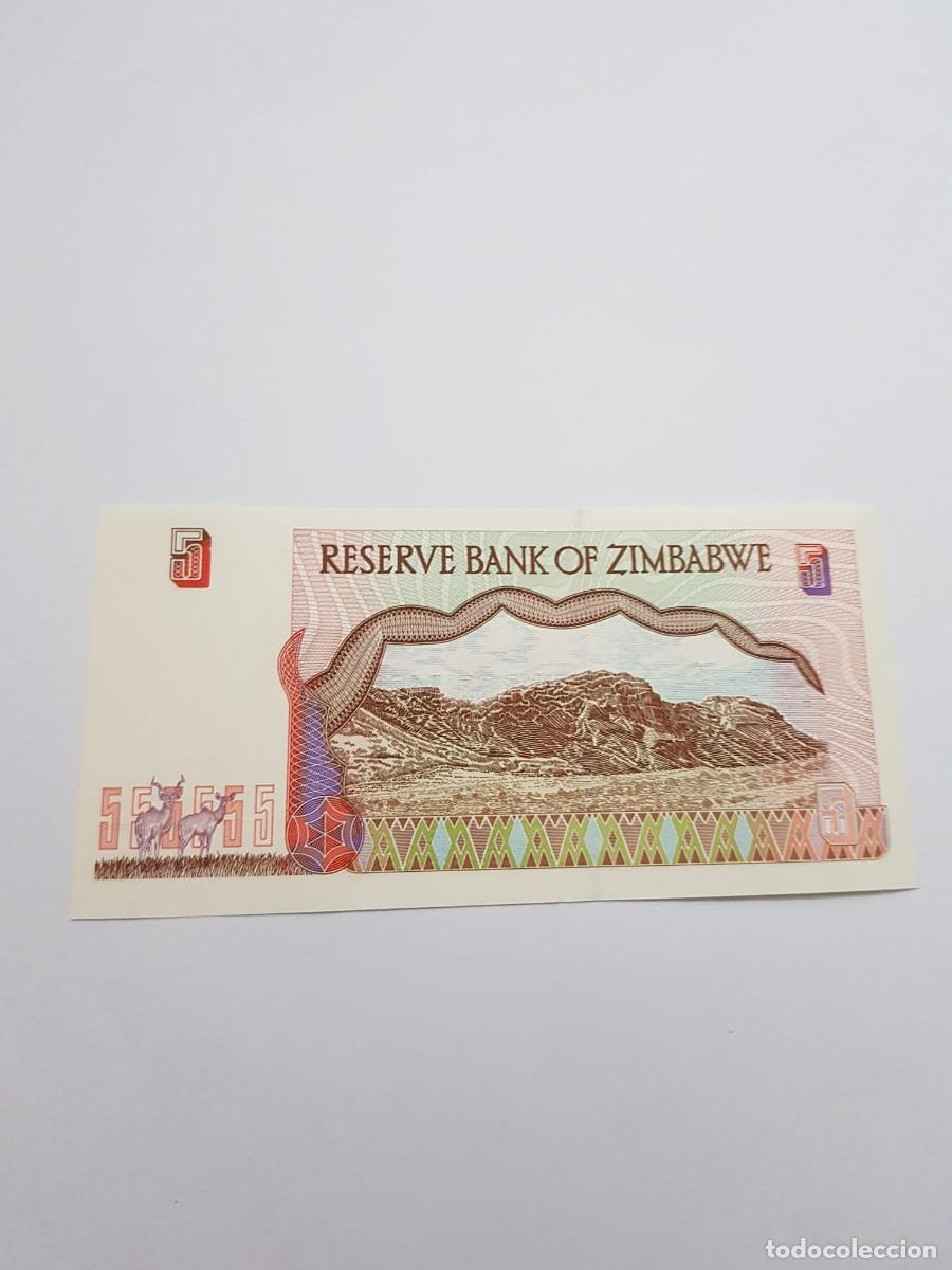 Billetes extranjeros: ZIMBABWE- 5 DOLARES- 1997 - Foto 2