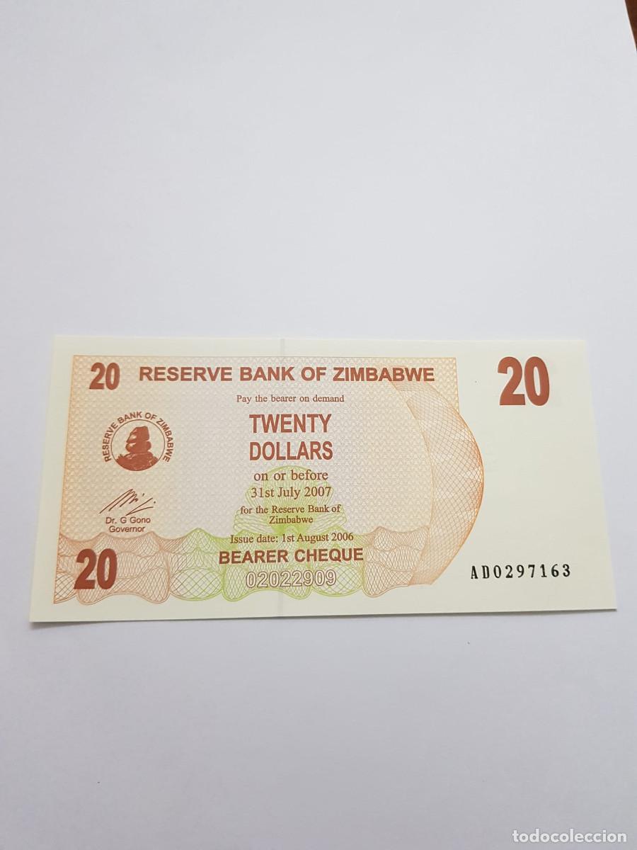 Billetes extranjeros: ZIMBABWE- 20 DOLARES- 2007