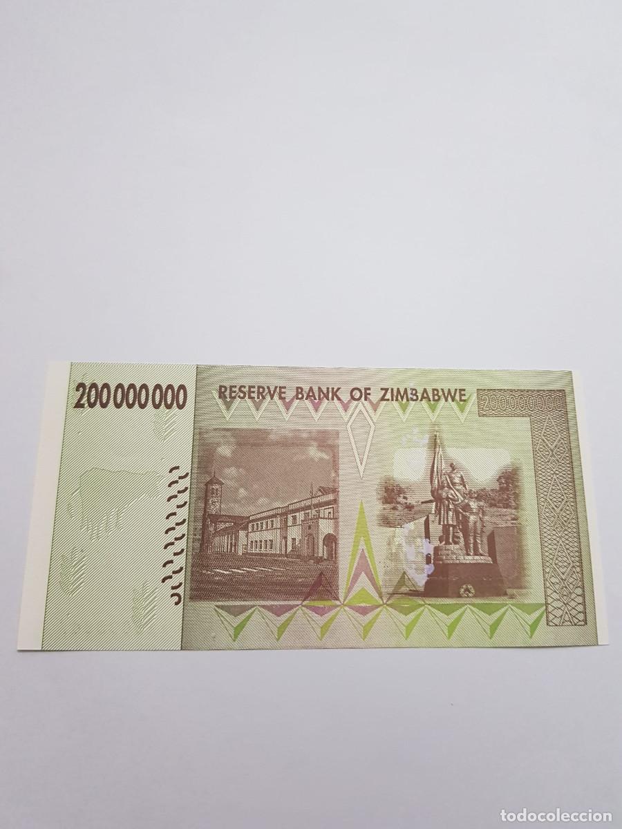 Billetes extranjeros: ZIMBABWE- 200000000 DOLARES- 2008 - Foto 2