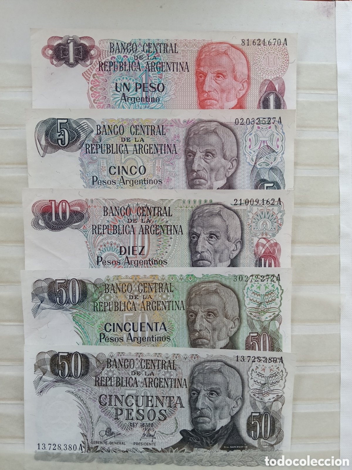 Billetes extranjeros: Lote Completo 12 Billetes Argentina (1 a 100.000 Pesos Ley) - San Mart&iacute;n - &iexcl;Impecables!