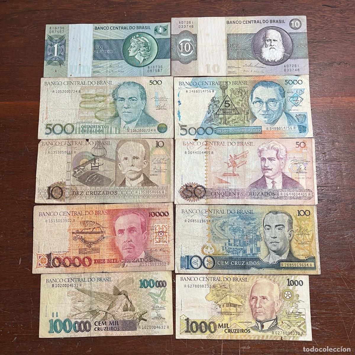 Billetes extranjeros: Lot 10 Brazil Original Old Banknotes / Billetes / Banconote - B16736087567