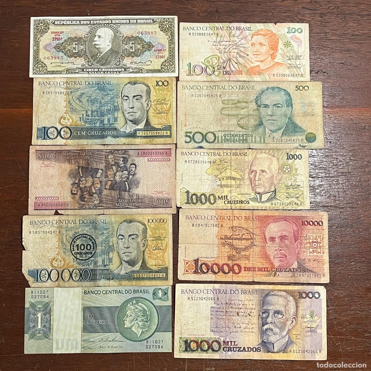 Billetes extranjeros: Lot 10 Brazil Original Old Banknotes / Billetes / Banconote - 063883