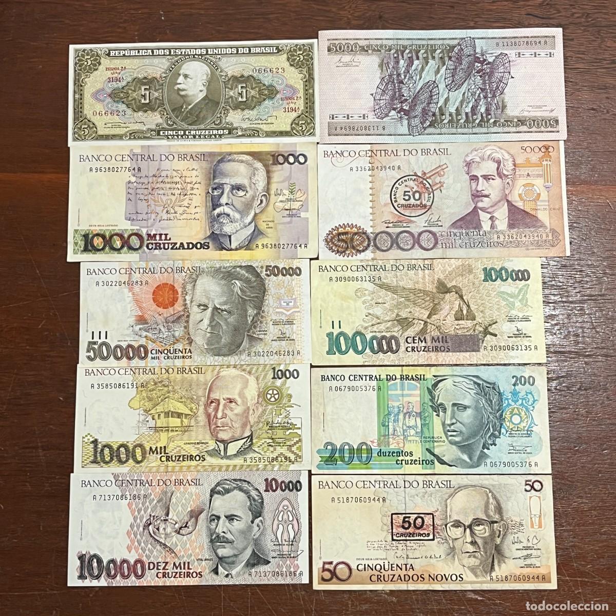 Billetes extranjeros: Lot 10 Brazil Original Old Banknotes / Billetes / Banconote - 066623