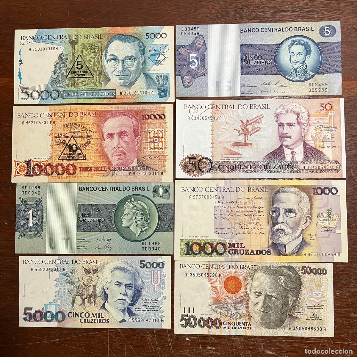 Billetes extranjeros: Lot 8 Brazil Original Old Banknotes / Billetes / Banconote - A3501013104A