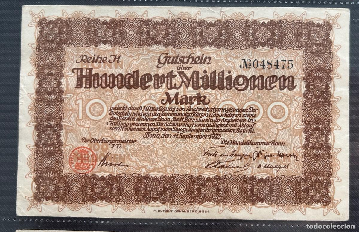 Billetes extranjeros: 100 MILLONES MARCOS 1923 BONN. ALEMANIA
