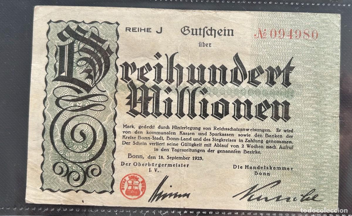 Billetes extranjeros: 300 MILLONES MARCOS 1923 BONN. ALEMANIA