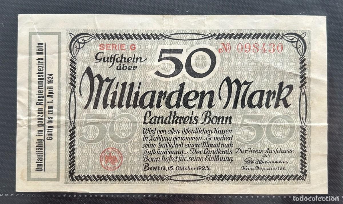Billetes extranjeros: 50 MIL MILLONES MARCOS 1923 BONN. ALEMANIA