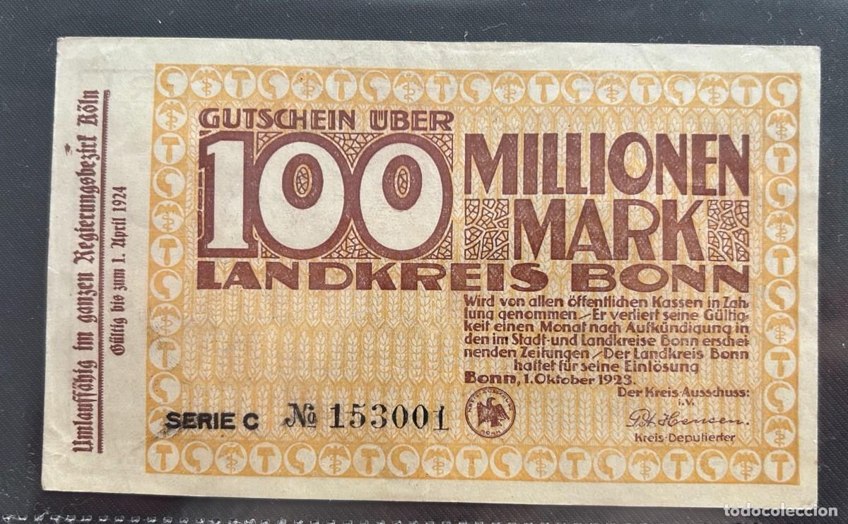 Billetes extranjeros: 100 MILLONES MARCOS 1923 BONN. ALEMANIA