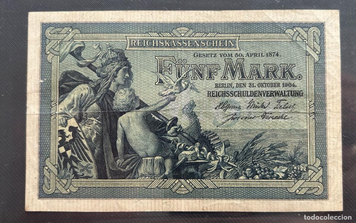 Billetes extranjeros: 5 MARCOS 1904 ALEMANIA. P#8A. MBC / VF. NUMERO BAJO
