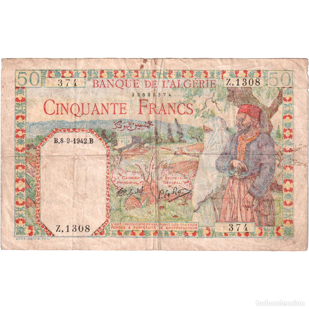 Billetes extranjeros: [#377833] Algeria, 50 Francs, 1942-09-08, BC+