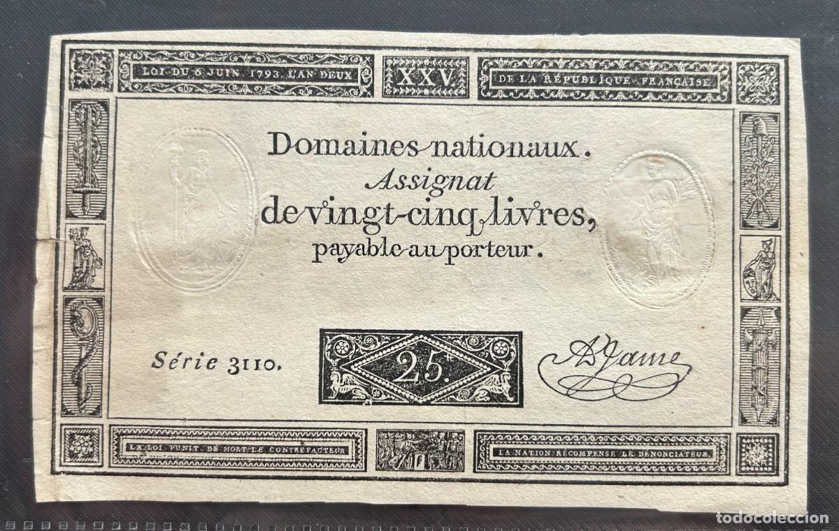 Billetes extranjeros: 25 LIVRES 06.06.1793 FRANCIA. P#A71. FIRMA JAME, SERIE 3110