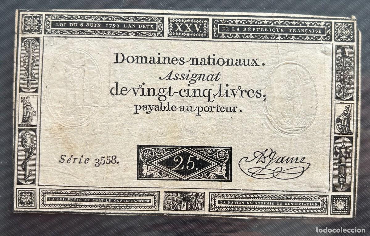Billetes extranjeros: 25 LIVRES 06.06.1793 FRANCIA. P#A71. FIRMA JAME, SERIE 3558