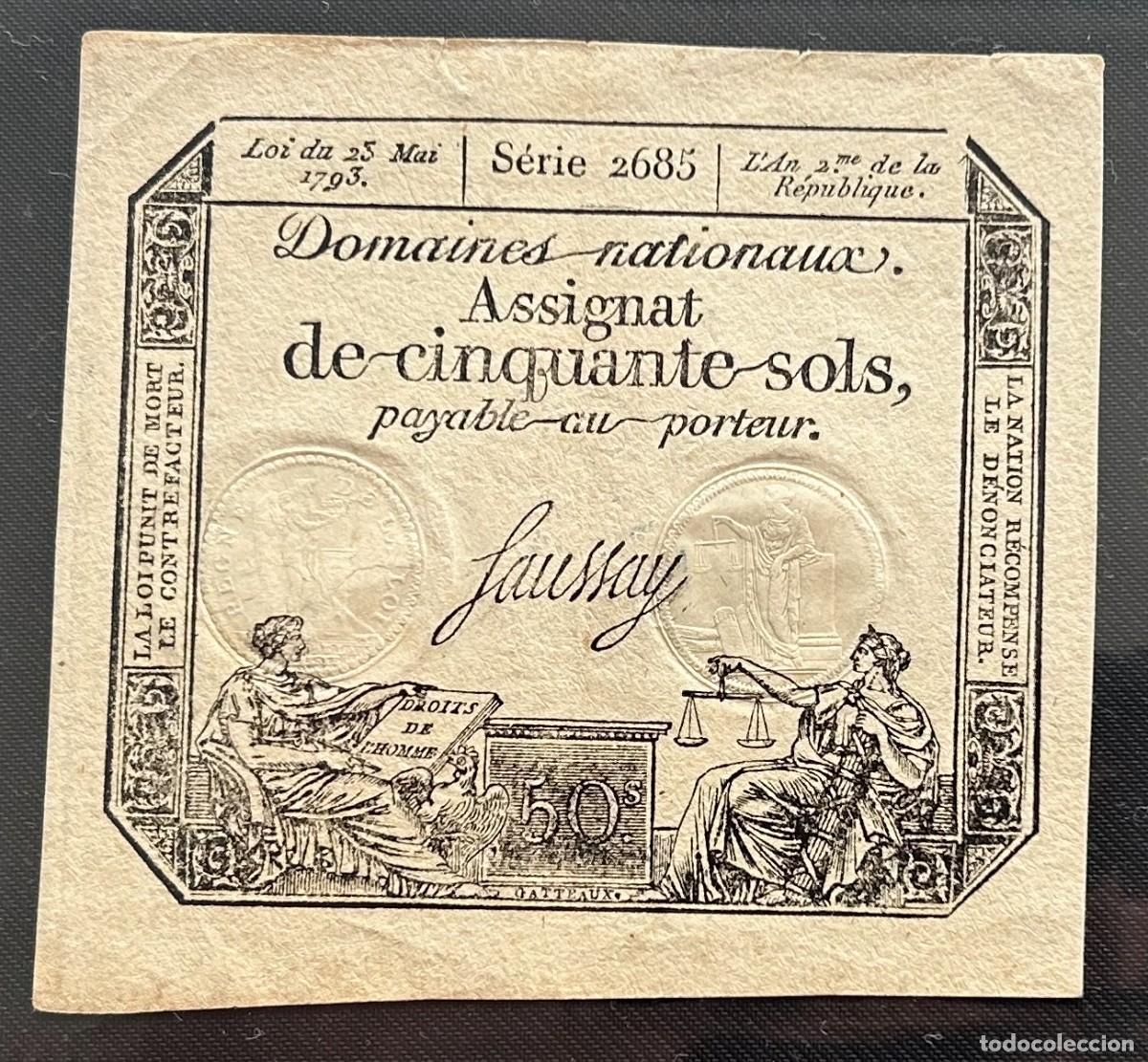 Billetes extranjeros: 50 SOLS 23.05.1793 FRANCIA. P#A70B. FIRMA FAUSSAY