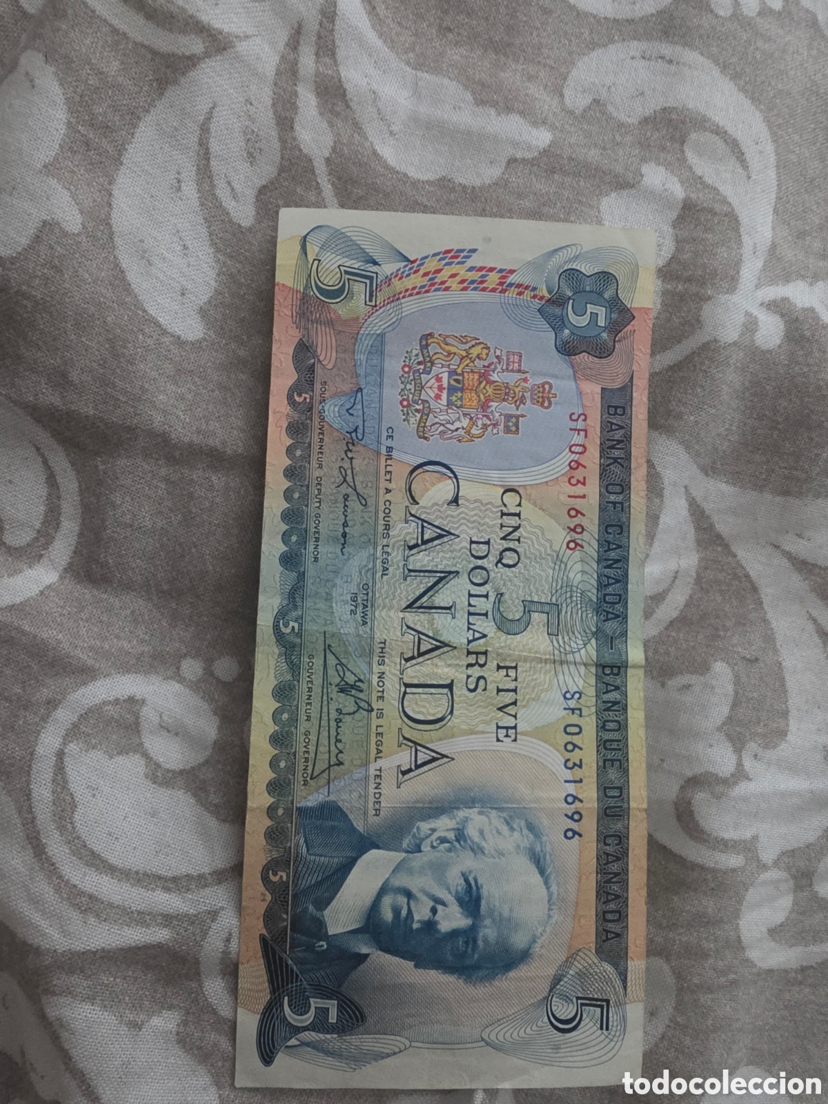 Billetes extranjeros: Billete canada 5 Dollars 1972